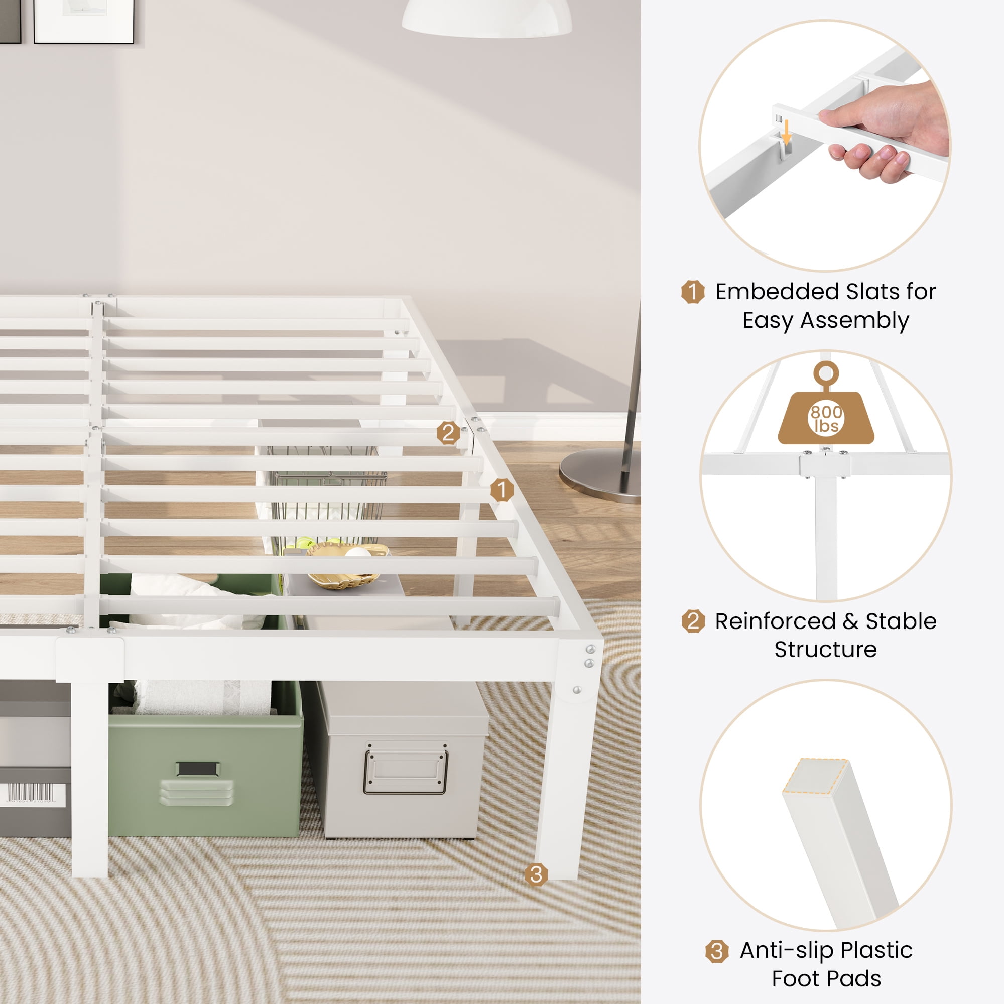 Merrland 14" Full Bed Frame, Metal Platform Bed with Under-bed Storage, No Box Spring Needed, Easy Assembly, White