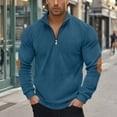 thumbnail image 3 of ZCFZJW Men's Quarter Zip Up Pullover Lightweight Casual Mock Neck Long Sleeve Sweater Fashion Corduroy Polo Sweatshirt with Eblow Patches Sky Blue M, 3 of 9