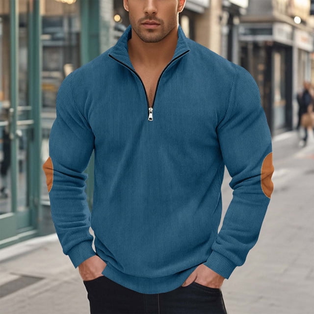 Blusa y camisa de manga larga con cuello alto para hombre, informal, a la moda, con cuello alto y cremallera, sudadera de manga larga, blusa de poliéster para hombre