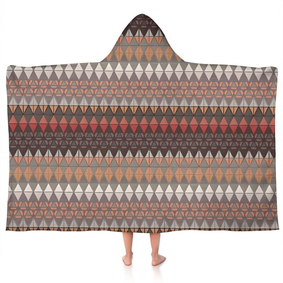 Brown Boho Geometric Triangles and Rhombuses Pattern Hooded Bath Towel,50"x30" for Ages 3 To 12 Kids, Quick Dry Lightweight Soft Microfiber Hood Beach Towel Cover Up for Kids