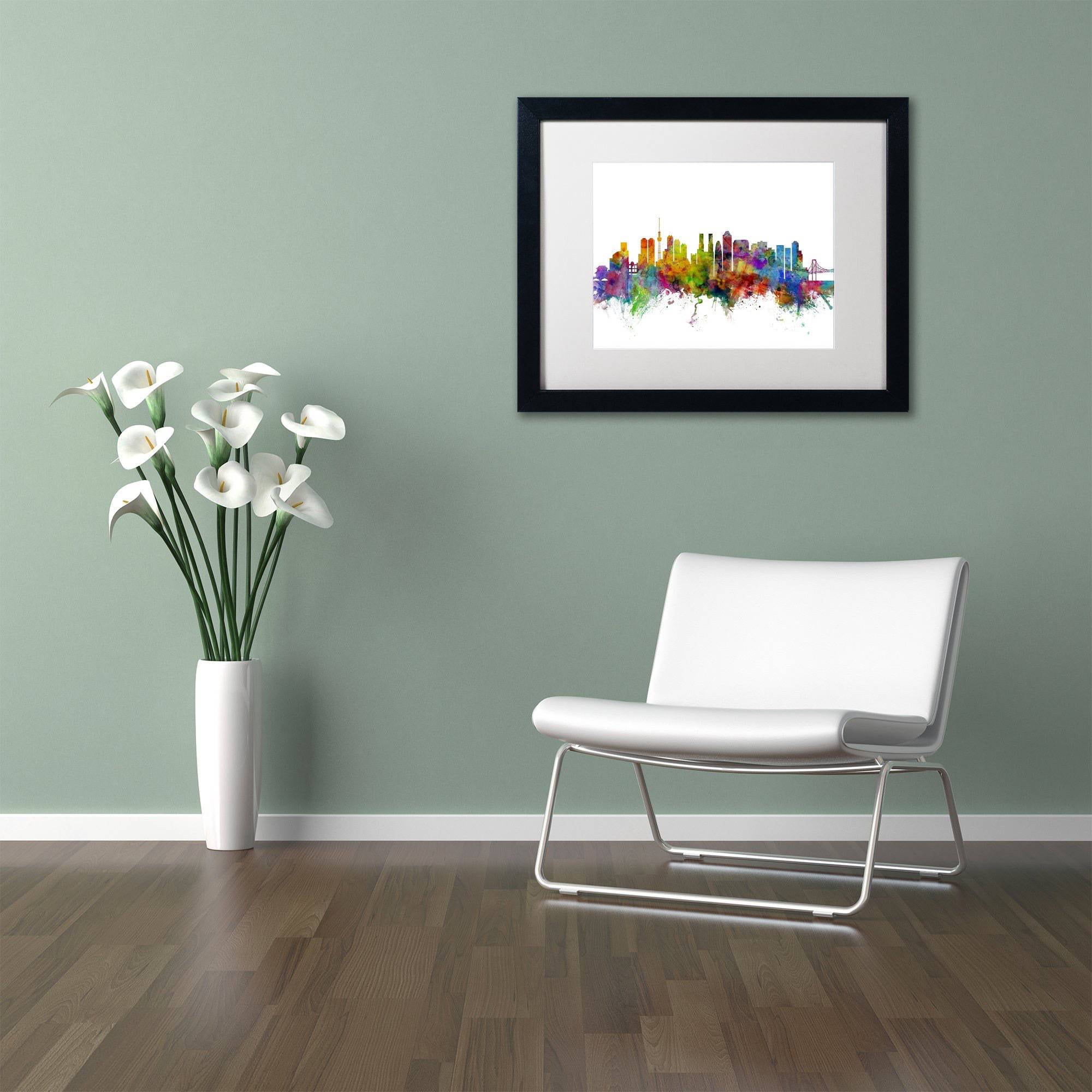 Trademark Fine Art "Tokyo Japan Skyline" Canvas Art by Michael Tompsett White Matte, Black Frame