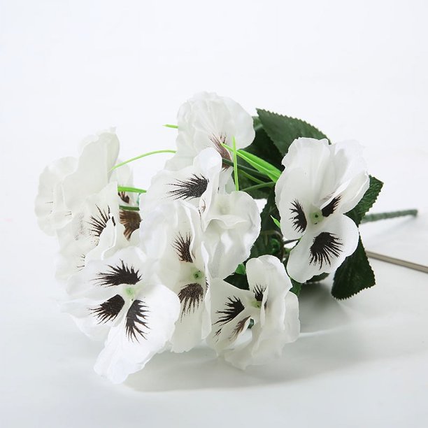 Nvzi Flores falsas, pensamientos, pequeñas margaritas silvestres, paquete de 6 flores artificiales de plástico púrpura para el hogar decoración interior y exterior (blanco)