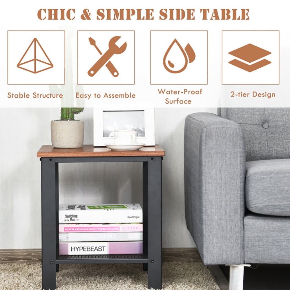 Finihen End Side Table, Rectangular Coffee Table, Industrial End Table 2-Tier Side Table, for Living Room, Bedroom, Black Finihen End Side Table, Rectangular Coffee Table, Industrial End Table 2-Tier Side Table, for Living Room, Bedroom, Black