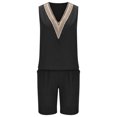 thumbnail image 5 of SOOMLON Womens Summer Sets Sexy 2 Piece Outfits Party Club Night 2PC Round Neck Solid Sleeveless Blouse + Loose Cotton Linen Pocket Pants Short Sets Black L, 5 of 6