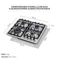 thumbnail image 4 of FLINE | Combo parrilla de gas y Campana Acero inoxidable| 60 cm| 4 quemadores| Cristal curvo | Controles Touch |MA4TR60, 4 of 5