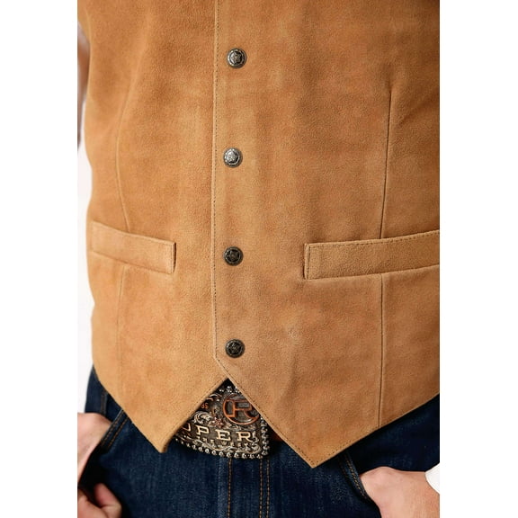 Roper Western Vest Mens Leather Snap Med Brown 02-075-0500-0511 BR