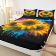 thumbnail image 3 of Homewish Yellow Sunflower Queen Sheet Sets,Watercolor Splatter Ink Flat Sheet,Tustic Plant Flower Queen Fitted Sheet For Girls Kids,Super Cozy Room Decor,4-Piece, 3 of 7