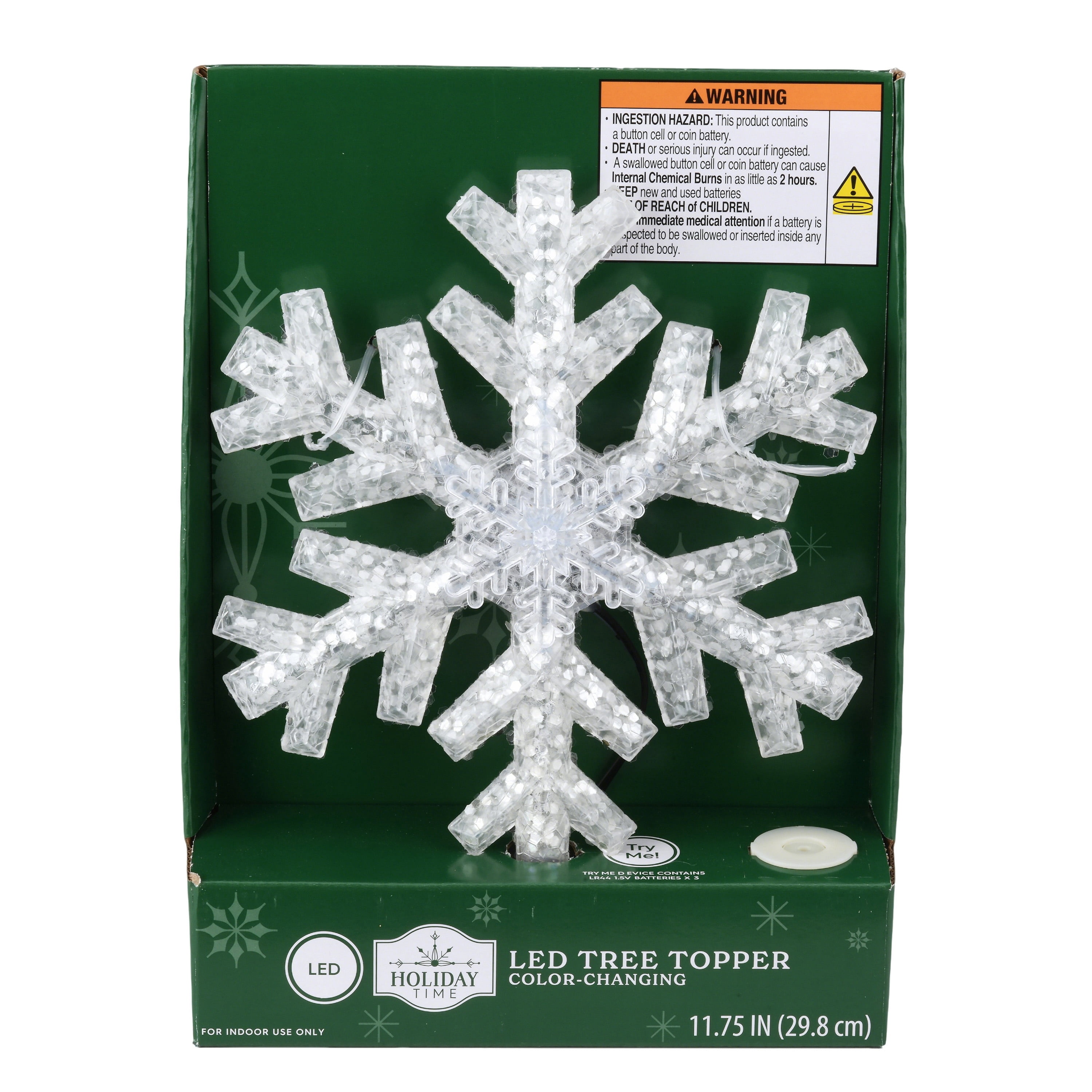 LED Color-Changing Snowflake Christmas Tree Topper, White, 11.75", by Holiday Time