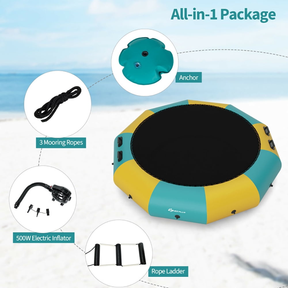 Aimee Lii 10 Feet Inflatable Splash Padded Water Bouncer Trampoline, Backyard Kids Trampoline, Yellow
