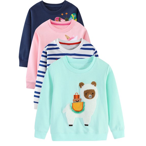 HWJAD 1-Piece Toddler Baby Girls Sweatshirts Cartoons Crewneck Pullover Long Sleeve Shirts Tops Girl Fall Winter Tops 2-7T