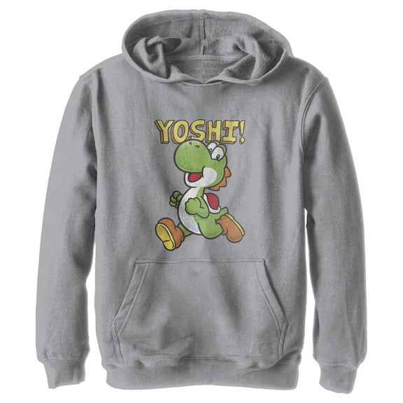 Boy's Nintendo Running Yoshi Pull Over Hoodie Athletic Heather X Large
