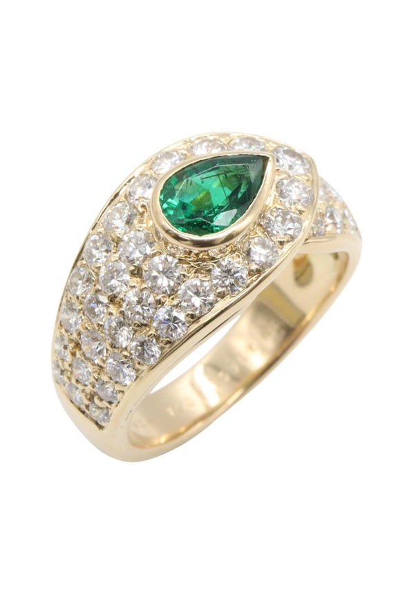 Pre-Owned Van Cleef & Arpels Emerald and Diamond Ring - 18K (Yellow Gold) Women's Gold Tone...