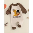 thumbnail image 2 of Binshrliy Baby Boy Thanksgiving Clothes Jumpsuits 3M 6M 12M 18M Newborn Turkey Embroidery Long Sleeve  one-piece  Bodysuit Autumn Clothing for Infant, 2 of 7