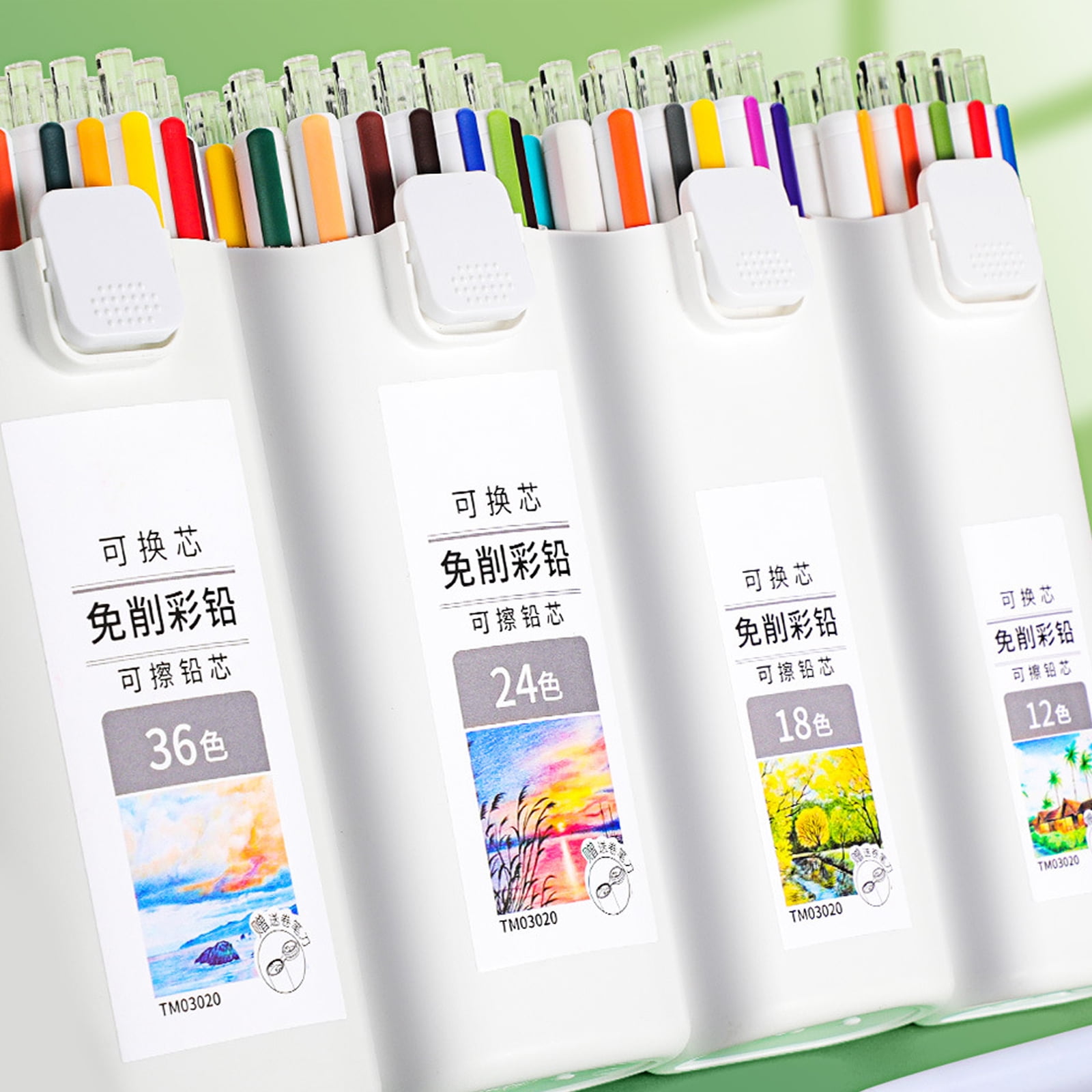 Erasable Retractable Colored Pencils Refillable Art Drawing Pencils 3.0MM Without Sharpening for Coloring Art Project