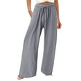 thumbnail image 1 of Pantalones holgados de algodón para mujer: pantalones de cintura alta con cordón, 90 % algodón/10 % poliéster, trabajo/ocio, todas las estaciones, 1 of 8