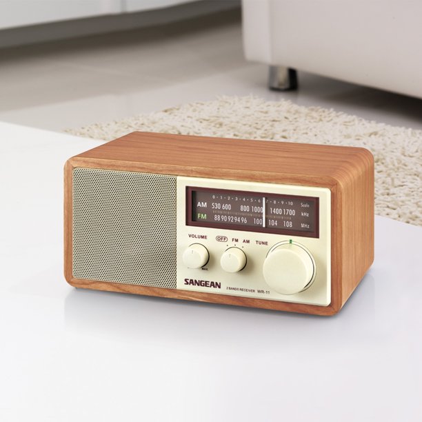 Sangean AM FM Aux Wooden Cabinet Table Top Radio with AUX Input