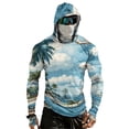 thumbnail image 2 of Men's UPF 50+ Sun Hoodie Long Sleeve Hooded Fishing Shirt Palm & Ocean Scenic Pullover Cooling Ice Silk Breathable Quick-Dry Moisture Wicking 4-Way Stretch for Commute Fishing Hiking Light Blue 2XL, 2 of 7