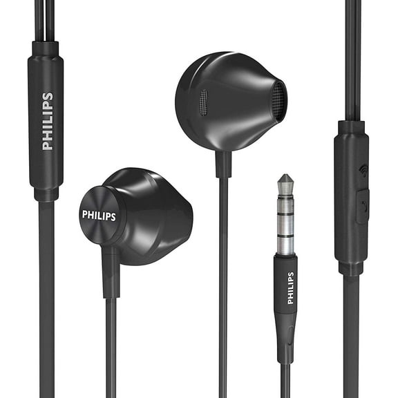 PHILIPS Wired Earbuds W Mic for Cell Phones Bass Clear Sound - Black
