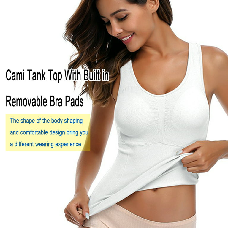 Women's Body Shaper Camisole Tank Top with Built-in Bra Tummy Firm Control  Cami (White, Medium)