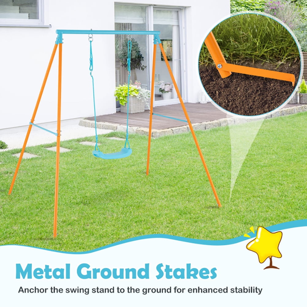 Yardi Yarda Outdoor Heavy Duty Metal Toddler Swing Set with Stand, Orange