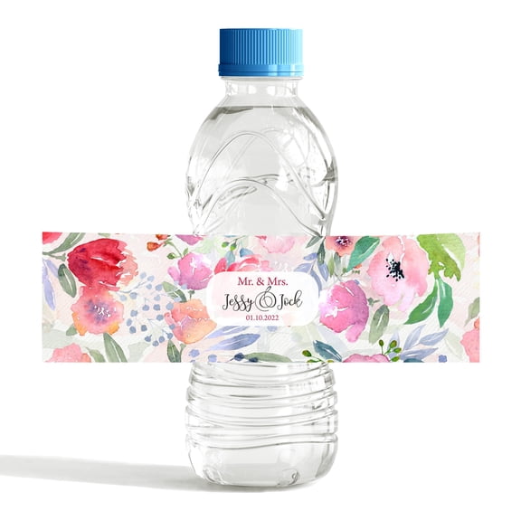 Darling Souvenir Watercolor Floral WaterBottleLabels For Wedding Self Adhesive Party Collection Ideal For Wedding Anniversary, Celebrations- Pack Of 32