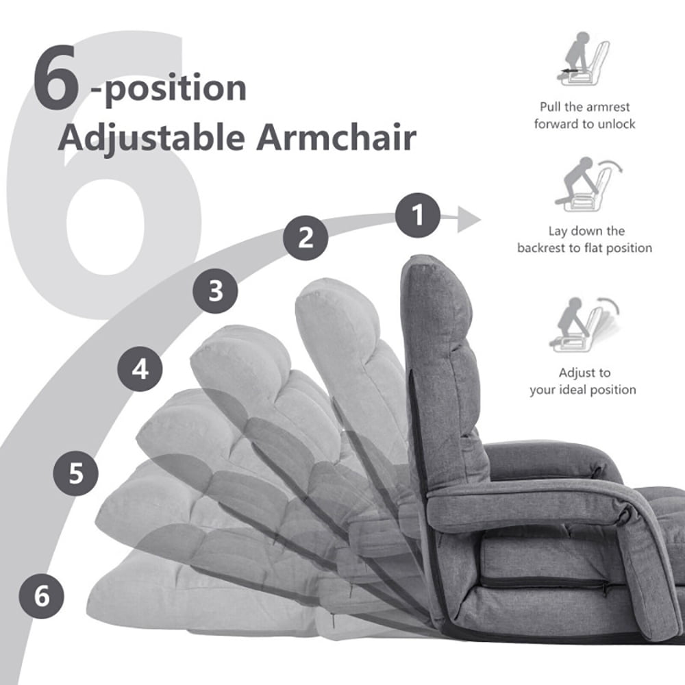 Finihen Folding Lazy Sofa Chair, Floor Chair, Folding Lazy Floor Chair Sofa with Armrests and Pillow, for Living Room, Bedroom, for Gaming, Reading, Gray Finihen Folding Lazy Sofa Chair, Floor Chair, Folding Lazy Floor Chair Sofa with Armrests and Pillow, for Living Room, Bedroom, for Gaming, Reading, Gray