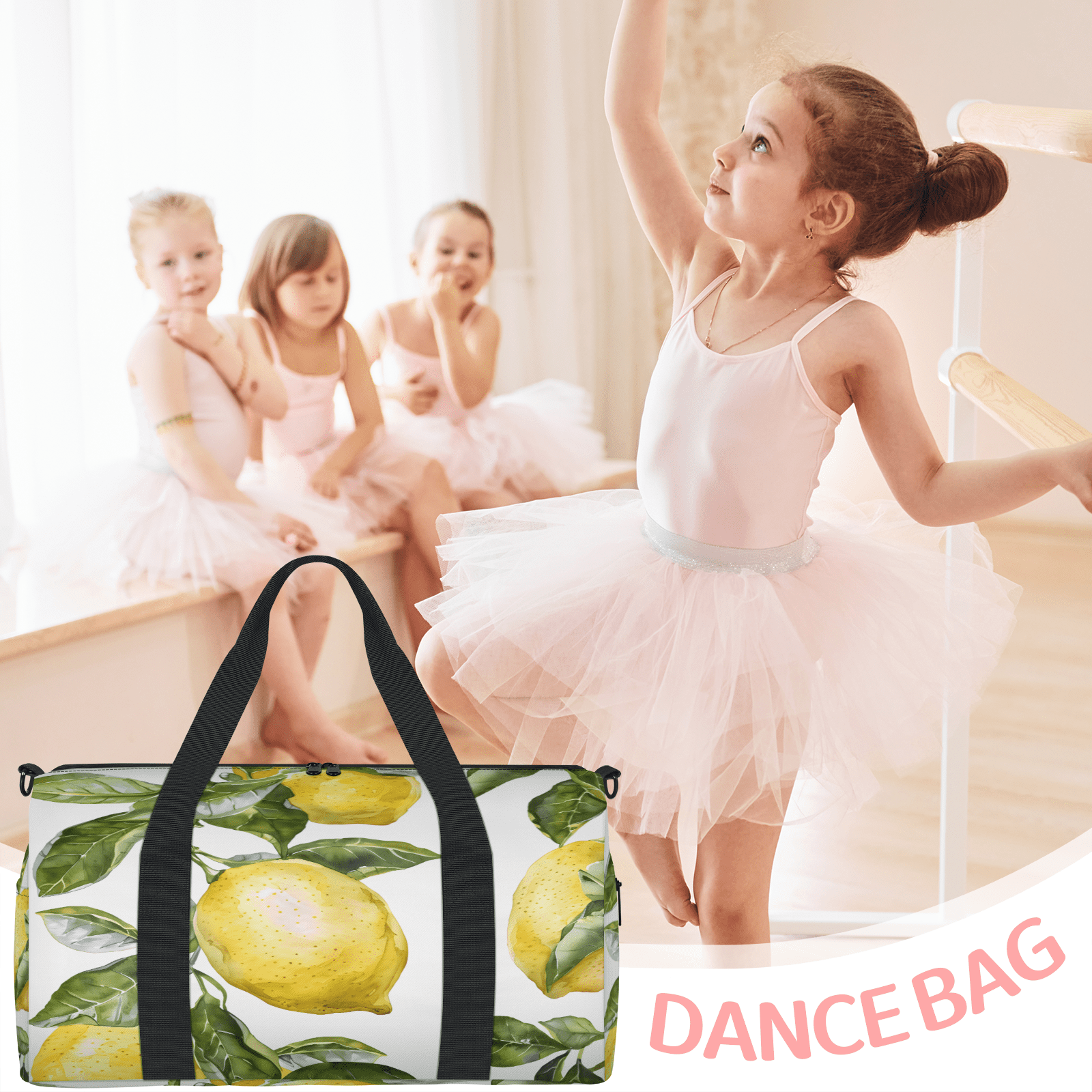 Herdesigns Lemon Fruit Gym Bag for Women, Duffle Bag for Travel Sport, Lightweight Waterproof Carry on Weekender Overnight Dance Yoga Workout Bags