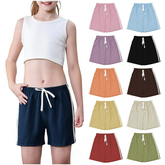 MKOSPLRT Linen Shorts for Little Girl 2-7 Years High Waist Lounge Shorts Color Block Baggy Track Shorts Kids Summer Shorts