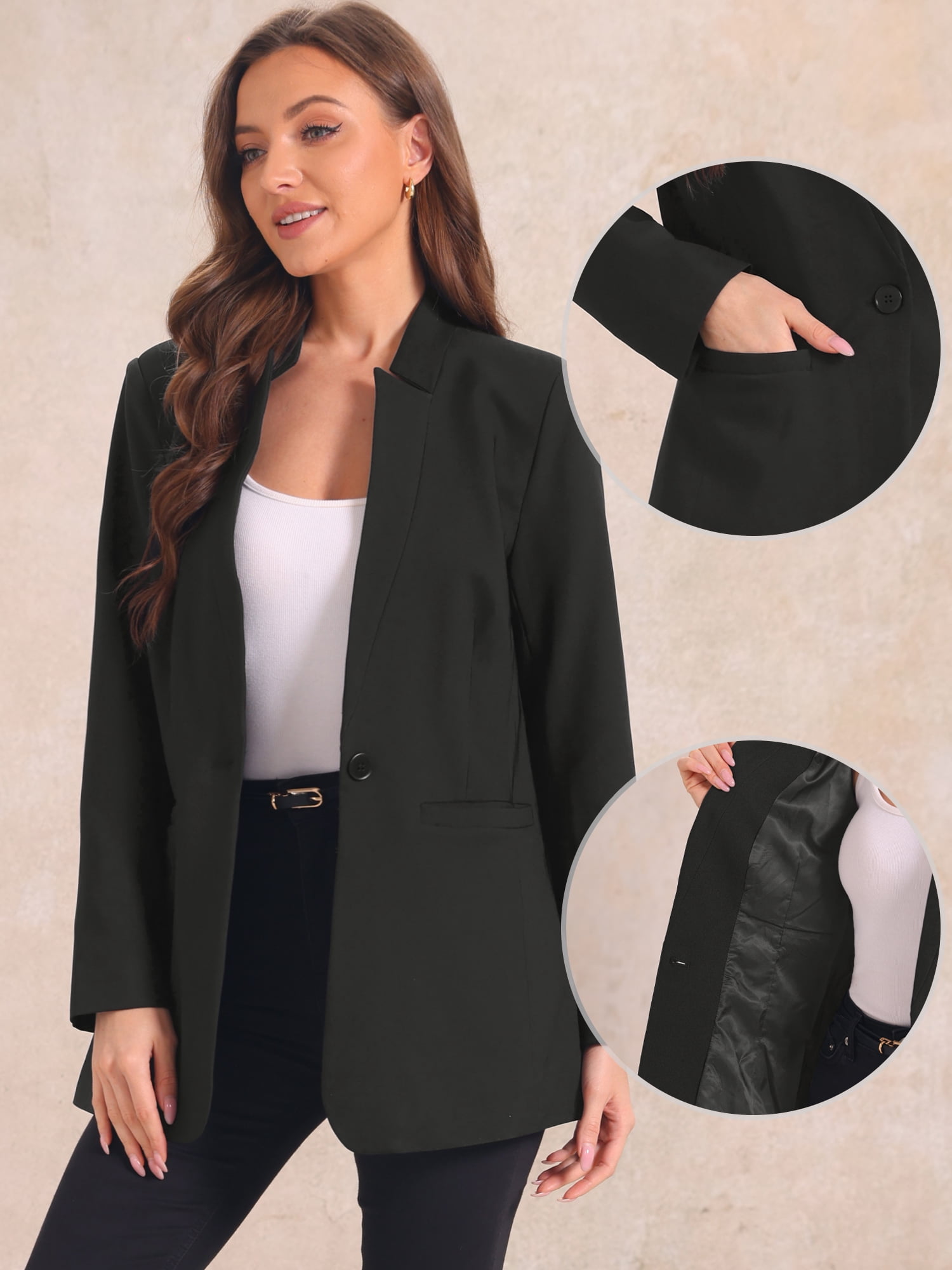 DARING DIVA Women's Work Blazers V Neck Outfits Jackets Blazer XS Black