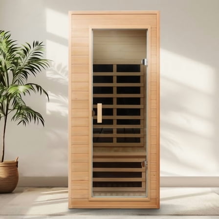 AVAXA Hemlock One-person Far Infrared Roof Embedded Indoor Sauna Room Natural Hemlock 33.7x33.46x72.83 inches