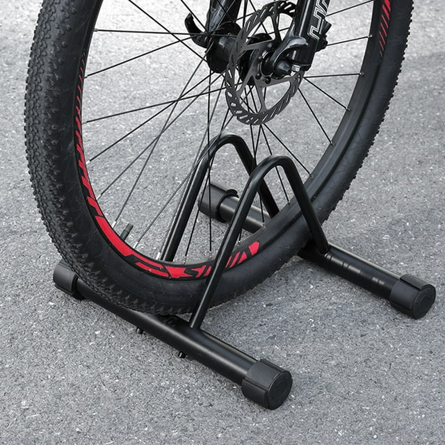 Support de Stationnement Vertical pour Vélo - Présentoir en Acier Robuste pour Pneus de 26 Pouces, Usage Intérieur/extérieur, Aucun Assemblage Requis, Pieds en PVC Antidérapants, 15.75x13.98x9.25 Pouces Akmoler / Métal, Noir