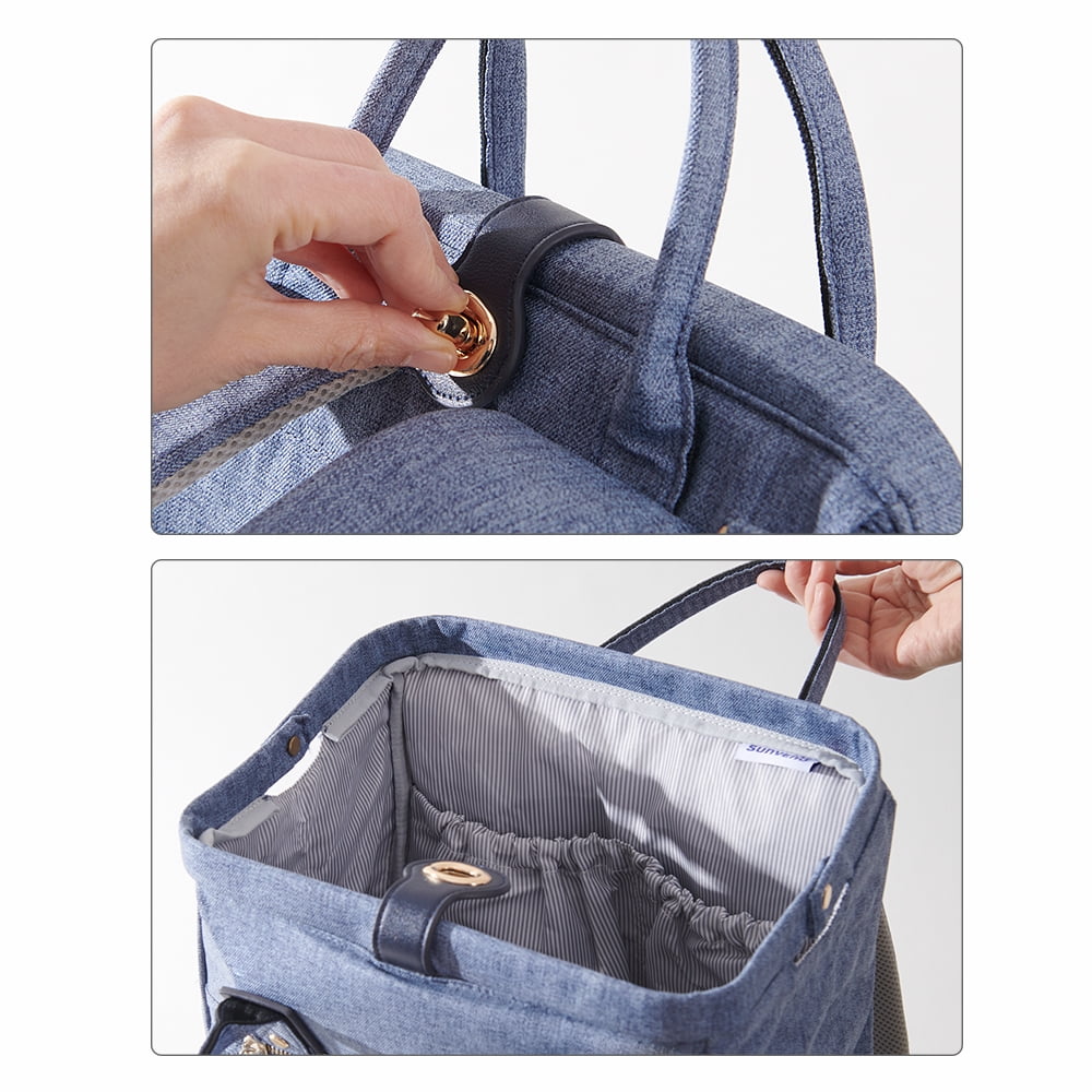 Sunveno Easy Open Diaper Bag Backpack with Insulated Pockets, Stroller Straps and Changing Pad, Blue