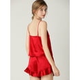 thumbnail image 6 of Women Satin Two-Piece Pajama Set Cami Top & Rufle Hem Shorts PJ Set Red L, 6 of 8