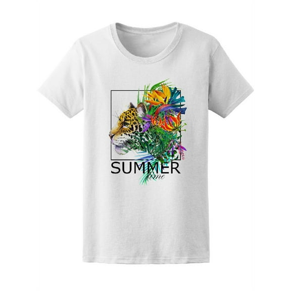 Tropical Leopard Summer Time T-Shirt Women -Image by Shutterstock, Female Large