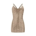 thumbnail image 5 of ManxiVoo Homecoming Dresses Women's Solid Color Suspender Wrap Buttocks Sequin Open Back Hollowed out Dress Fall Dresses for Women 2023 Khaki3 XL, 5 of 6