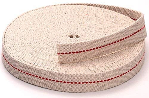 Light Of Mine 7/8 Inch 100% Cotton Flat Wick 33 Foot Roll for Paraffin Oil or Kerosene Based Lanterns and Oil Lamps with Genuine Red Stitch Superior Quality 7/8 