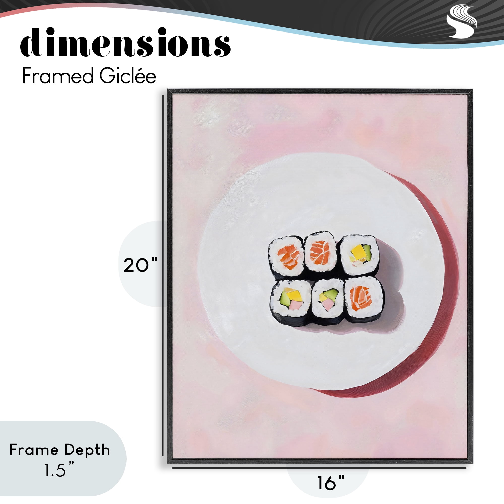Stupell Industries Sushi Rolls on Plate Black Framed Giclee Art, design by The Prints Vibe