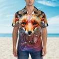 thumbnail image 2 of Sikiie Color Splash Fox Portrait Print Men's Hawaiian Shirt, Summer Beach Button Pocket Short Sleeve T-Shirt,Small, 2 of 7