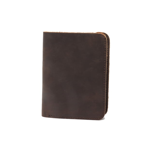 Sonducket Cartera Retro para hombre, monedero, bolsillo para monedas, monedero delgado, tarjeta de cambio de piel de vaca, corta, hecha a mano, Carteras Café oscuro diseño verticales