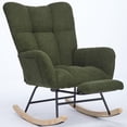 thumbnail image 3 of PAPROOS Rocking Nursery Chair with Footrest, Upholstered Glider Chair with High Backrest and Side Pocket, Teddy Fabric Rocker Accent Armchair for Nursery Bedroom Living Room, Dark Green, 3 of 10