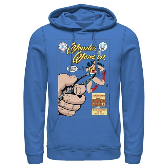 Men's Justice League Shrinking Woman Comic Book Cover  Pull Over Hoodie Royal Blue 2X Large