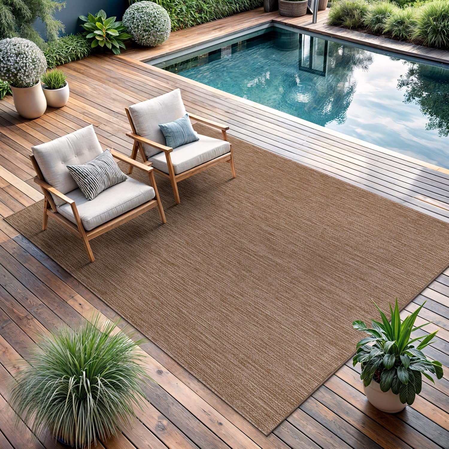 Outdoor Rug 5x7 Modern Area Rugs for Indoor and Outdoor Patios and Porches - Waterproof, Washable, Non-Shedding, Easy-to-Clean Outside Carpet (5 x 7, Solid - Jute)