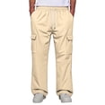 thumbnail image 2 of Men Drawstring Elastic Waist Cargo Pants Four Pockets Relaxed Fit Straight Leg Casual Outdoor Trousers Solid Color Mens Long Pants Yellow L, 2 of 7