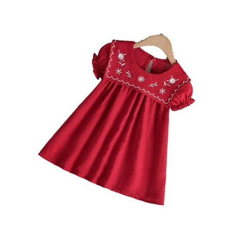 

Cute Floral Round Neck Smock Short Sleeve Red Toddler Girls Dresses (Girl s)