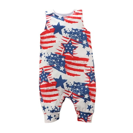 

Bebiullo 4th of July Independence Day Toddler Baby Girls Boys Sleeveless Romper Jumpsuit Outfits