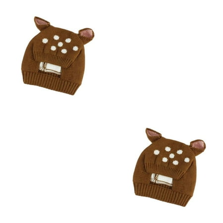 

2pcs Kids Children Deer Shape Knit Hat Solid Color Cap Boy Girl Autumn Winter Warm Ear Protect Beanie Bonnet