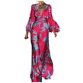 thumbnail image 1 of Qiopertar Mode Femmes Robe d'Été Décontractée Imprimée Col en V Manches Longues Robe Ample Liquidation Moins de 5$ en Solde Accès Anticipé, 1 of 5