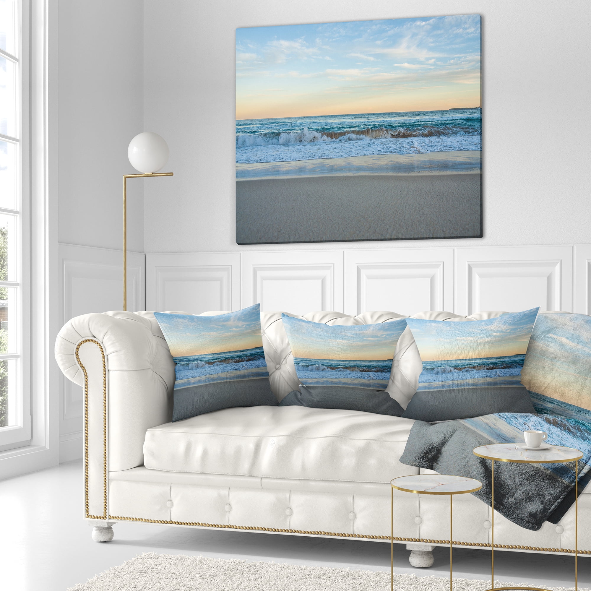 Designart Blue Splashing Scene Beach - Seashore Throw Pillow - 18x18