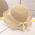 thumbnail image 1 of Sombrero de Paja de Verano para niñas de 48-53 cm con Lazo de Encaje y ala Ancha para protección Solar Plegable para Vacaciones, Viajes y Exteriores, Beige, 1 of 5