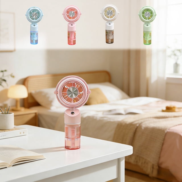 Rechargeable Handheld Misting Fan, Portable Cooling Device With Adjustable Angle and Transparent Water Tank, for Travel and Outdoor Use, Blue